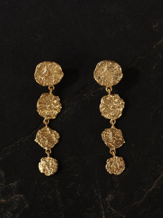Gold Plated Textured Disc Drop Danglers
