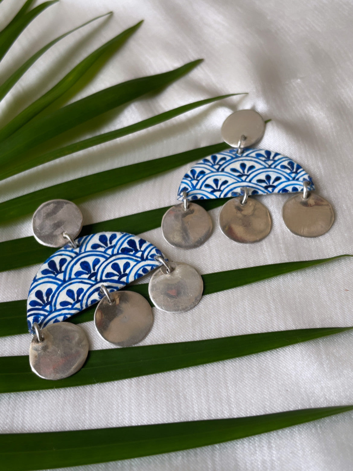 Traditional Blue Pottery Motif Hand Painted Earrings